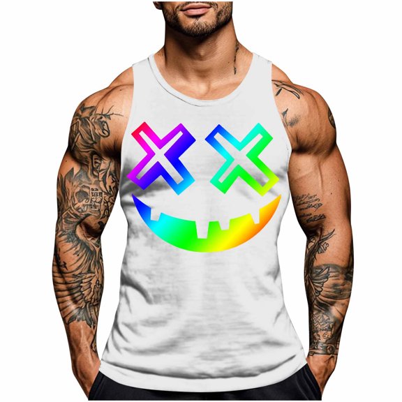 FDGIU 2025 Men's Muscle Tank Tops; Funny Graphic Print Sleeveless Shirts for Summer, Casual Fitness Workout Activewear, Quick-Dry Stretch Fit