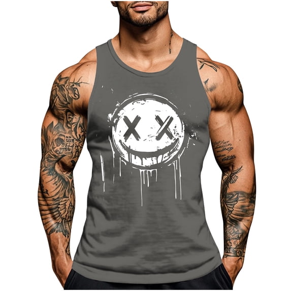 FDGIU 2025 Men's Muscle Tank Tops; Funny Graphic Print Sleeveless Shirts for Summer, Casual Fitness Workout Activewear, Quick-Dry Stretch Fit