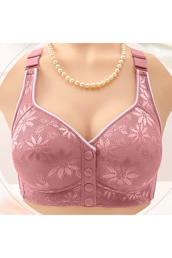 2025 Plus Size Senior Women's Front Snap Closure Bras - Wireless Daisy Print Comfort Bras for Older Women, Breathable Summer Everyday Wear with Light Push Up