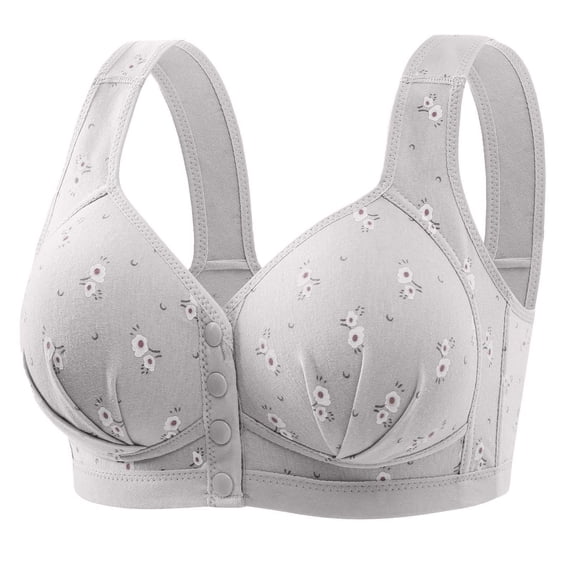FDGIU 2025 Plus Size Senior Women's Front Snap Closure Bras - Wireless Daisy Print Comfort Bras for Older Women, Breathable Summer Everyday Wear with Light Push Up