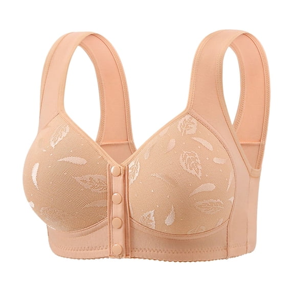 FDGIU 2025 Plus Size Senior Women's Front Snap Closure Bras - Wireless Daisy Print Comfort Bras for Older Women, Breathable Summer Everyday Wear with Light Push Up