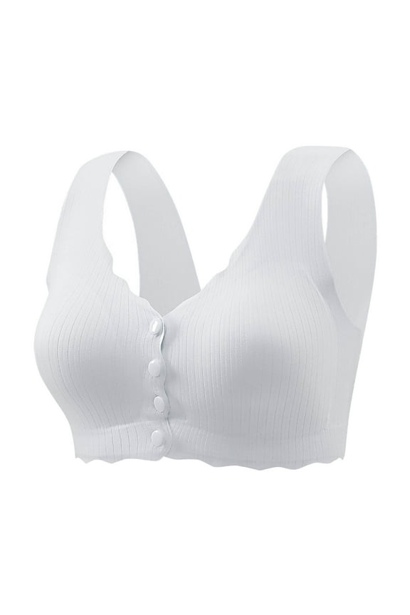 2025 Plus Size Senior Women's Front Snap Closure Bras - Wireless Daisy Print Comfort Bras for Older Women, Breathable Summer Everyday Wear with Light Push Up