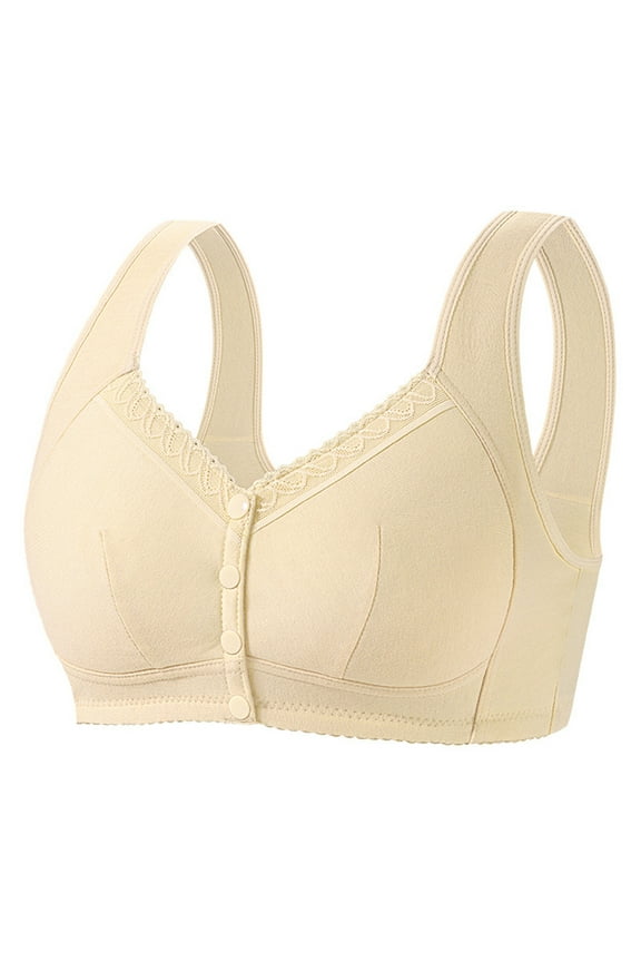2025 Plus Size Senior Women's Front Snap Closure Bras - Wireless Daisy Print Comfort Bras for Older Women, Breathable Summer Everyday Wear with Light Push Up