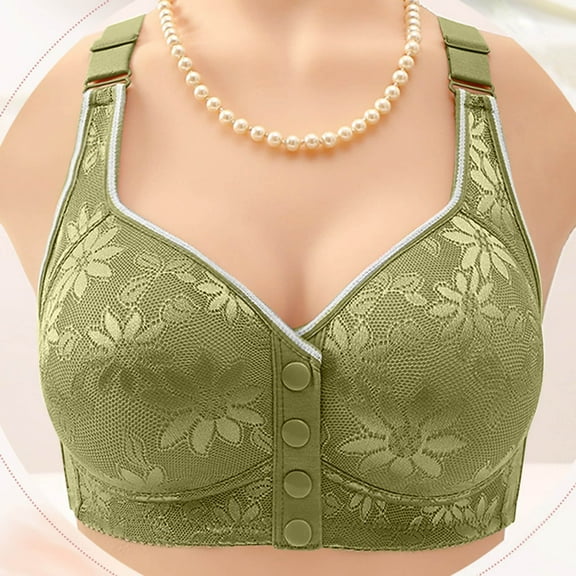 FDGIU 2025 Plus Size Senior Women's Front Snap Closure Bras - Wireless Daisy Print Comfort Bras for Older Women, Breathable Summer Everyday Wear with Light Push Up