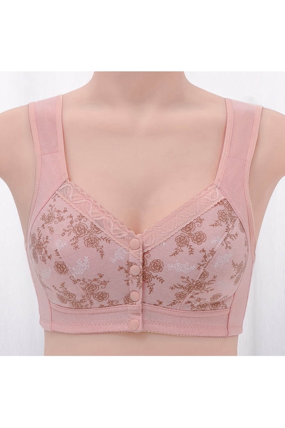 2025 Plus Size Senior Women's Front Snap Closure Bras - Wireless Daisy Print Comfort Bras for Older Women, Breathable Summer Everyday Wear with Light Push Up