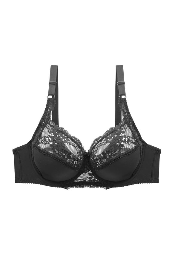 2025 Plus Size Women's Lacey Balconette Bra - Demi Half Cup Push Up, Underwire Low Cut with Light Padding & Wide Cushioned Straps