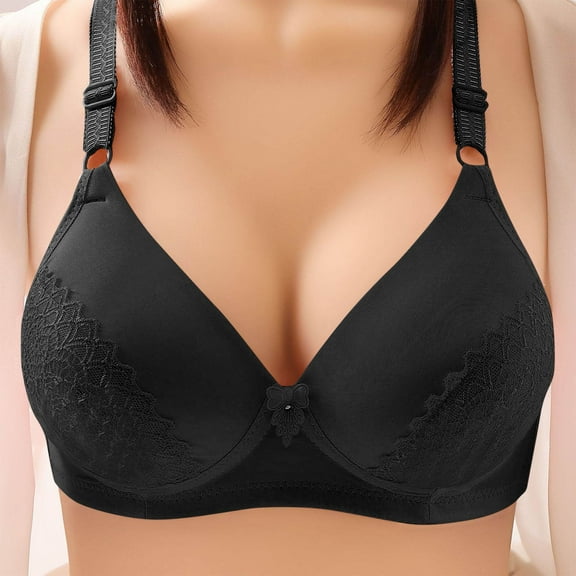 FDGIU 2025 Plus Size Women's Lacey Bras & Bralettes - Wireless Push Up Lingerie with Lift & Lace Trim, Seamless Full Coverage