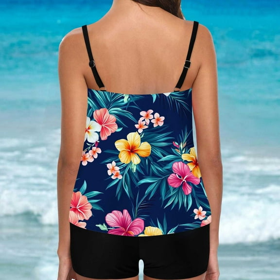 FDGIU 2025 Trendy Women's Floral Tankini Swimwear Set, Modest Athletic Bathing Suit with Shorts, Tummy Control Two Piece Swimsuits for Beach & Pool;High Waisted Swimsuit