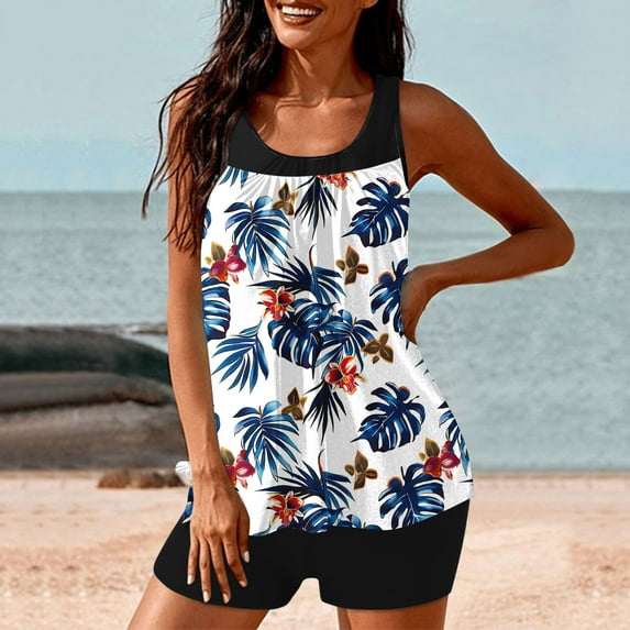 FDGIU 2025 Trendy Women's Floral Tankini Swimwear Set, Modest Athletic Bathing Suit with Shorts, Tummy Control Two Piece Swimsuits for Beach & Pool;High Waisted Swimsuit
