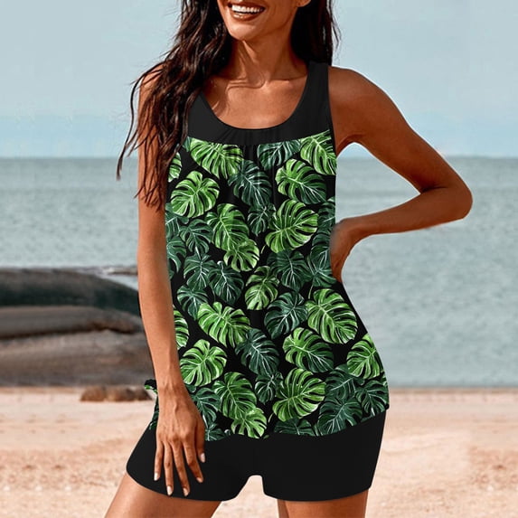 FDGIU 2025 Trendy Women's Floral Tankini Swimwear Set, Modest Athletic Bathing Suit with Shorts, Tummy Control Two Piece Swimsuits for Beach & Pool;High Waisted Swimsuit