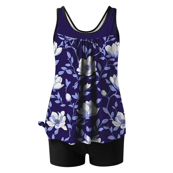 FDGIU 2025 Trendy Women's Floral Tankini Swimwear Set, Modest Athletic Bathing Suit with Shorts, Tummy Control Two Piece Swimsuits for Beach & Pool;High Waisted Swimsuit