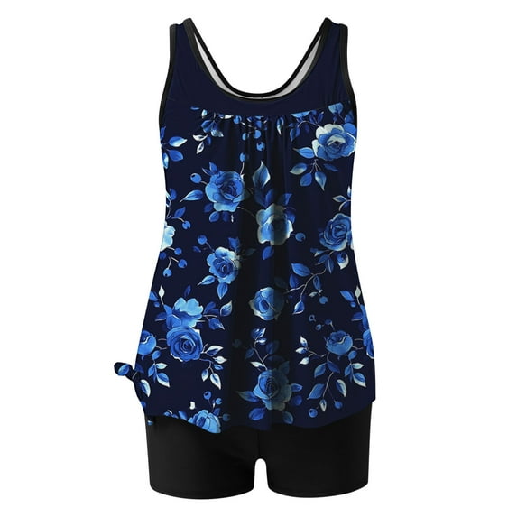 FDGIU 2025 Trendy Women's Floral Tankini Swimwear Set, Modest Athletic Bathing Suit with Shorts, Tummy Control Two Piece Swimsuits for Beach & Pool;High Waisted Swimsuit