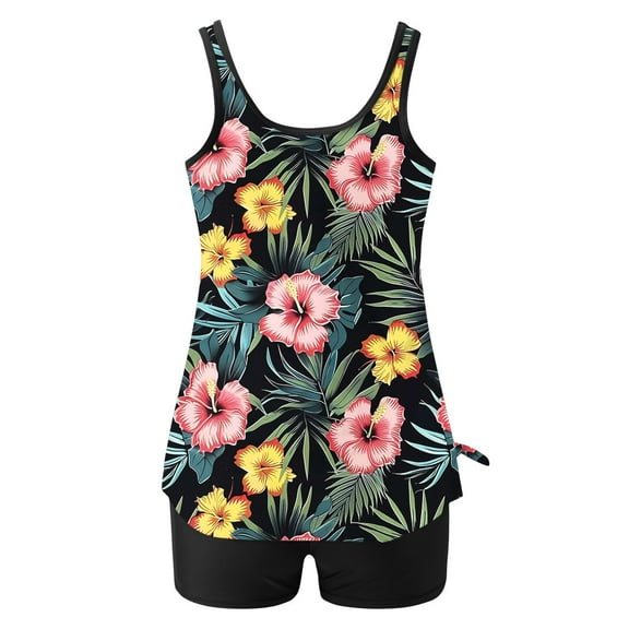 FDGIU ‌2025 Trendy Women's Floral Tankini Swimwear Set, Modest Athletic Bathing Suit with Shorts, Tummy Control Two Piece Swimsuits for Beach & Pool;High Waisted Swimsuit