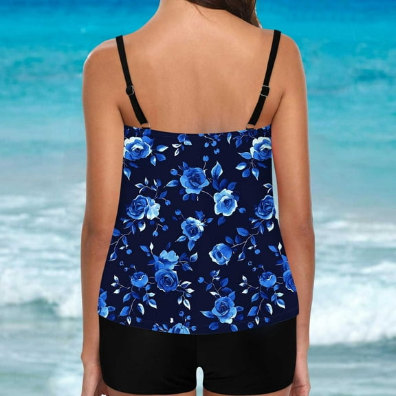 FDGIU ‌2025 Trendy Women's Floral Tankini Swimwear Set, Modest Athletic Bathing Suit with Shorts, Tummy Control Two Piece Swimsuits for Beach & Pool;High Waisted Swimsuit