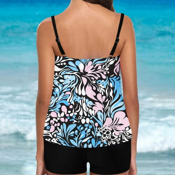FDGIU ‌2025 Trendy Women's Floral Tankini Swimwear Set, Modest Athletic Bathing Suit with Shorts, Tummy Control Two Piece Swimsuits for Beach & Pool;High Waisted Swimsuit