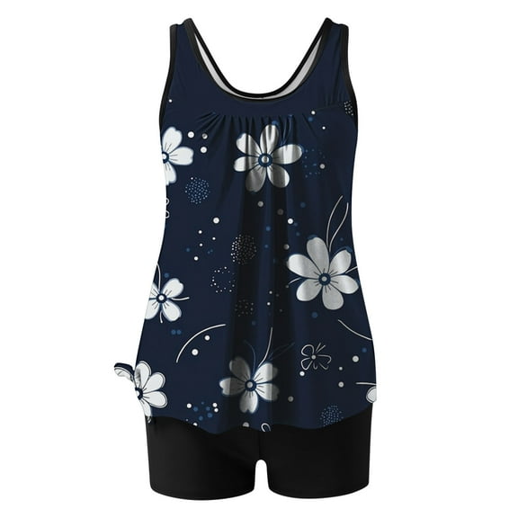 FDGIU 2025 Trendy Women's Floral Tankini Swimwear Set, Modest Athletic Bathing Suit with Shorts, Tummy Control Two Piece Swimsuits for Beach & Pool;High Waisted Swimsuit
