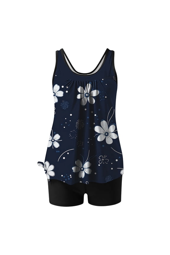 ‌2025 Trendy Women's Floral Tankini Swimwear Set, Modest Athletic Bathing Suit with Shorts, Tummy Control Two Piece Swimsuits for Beach & Pool;High Waisted Swimsuit