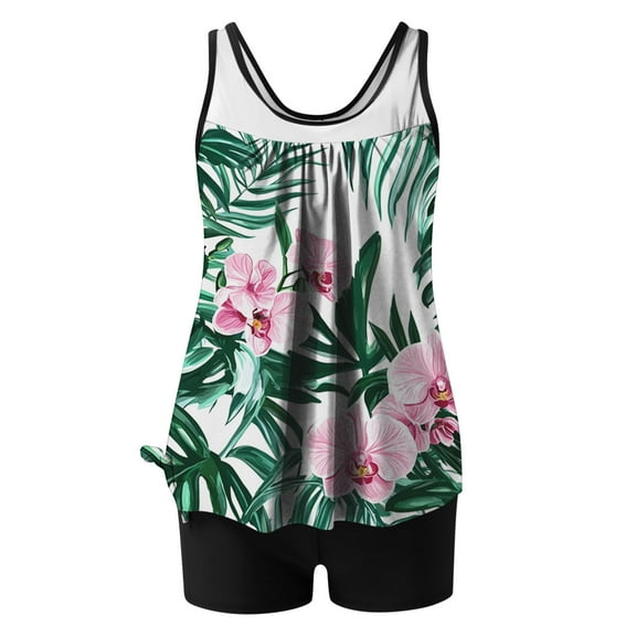 FDGIU ‌2025 Trendy Women's Floral Tankini Swimwear Set, Modest Athletic Bathing Suit with Shorts, Tummy Control Two Piece Swimsuits for Beach & Pool;High Waisted Swimsuit
