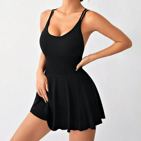 FDGIU 2025 Women's Athletic Dress - Built-in Shorts & Bra, Adjustable Straps for Tennis/Golf