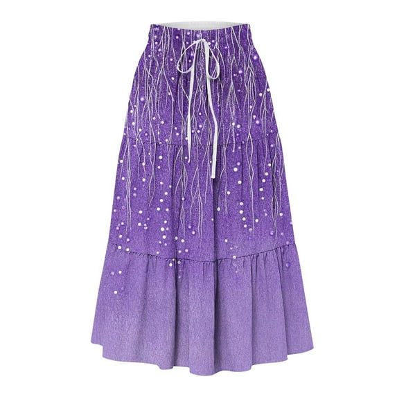 FDGIU 2025 Women's Boho Maxi Skirt - Summer Flowy Tiered Skirt with Smocked Waist & Ruffle A-Line, Beach Casual Midi Dress