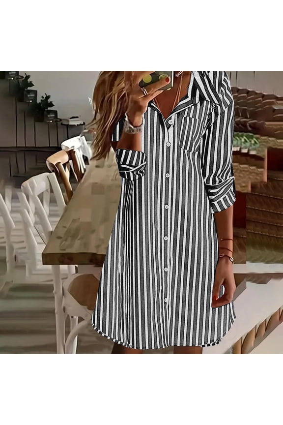 2025 Women's Boho Shirt Dress, V Neck Summer Dress with Puff Short Sleeve | Button Down Beach Cover Up | Loose Casual Midi Dresses