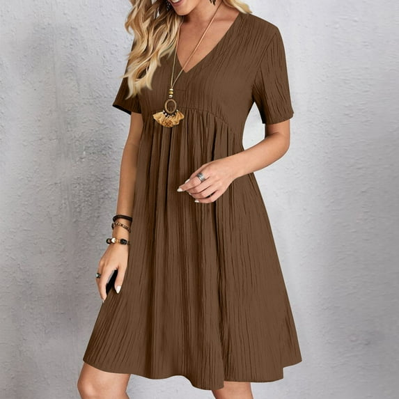 FDGIU 2025 Women's Boho Tiered Swing Dress - Summer V-Neck Ruffle Sleeve Midi Dress with Pockets | Lightweight A-Line Sundress