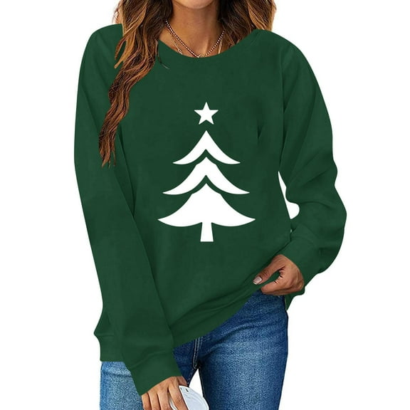 FDGIU 2025 Women's Christmas Sweatshirt - Funny Party Tee, Long Sleeve Loose Fit Pullover Top, Festive Party Blouse