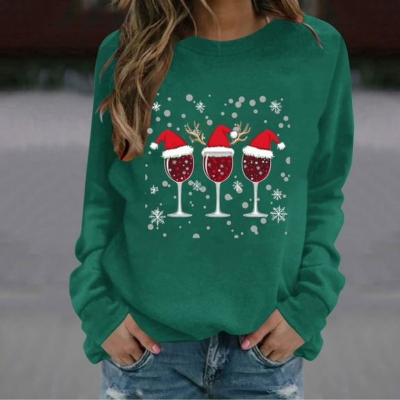 FDGIU 2025 Women's Christmas Sweatshirt - Funny Party Tee, Long Sleeve Loose Fit Pullover Top, Festive Party Blouse