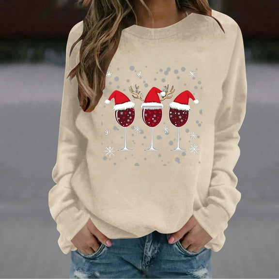 FDGIU 2025 Women's Christmas Sweatshirt - Funny Party Tee, Long Sleeve Loose Fit Pullover Top, Festive Party Blouse