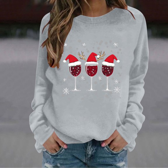 FDGIU 2025 Women's Christmas Sweatshirt - Funny Party Tee, Long Sleeve Loose Fit Pullover Top, Festive Party Blouse