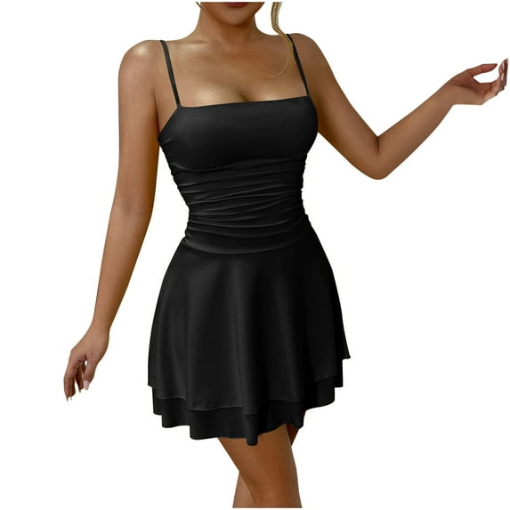 FDGIU 2025 Women's Corset Mini Dress - Sexy Ruched Spaghetti Straps for Club & Night Out