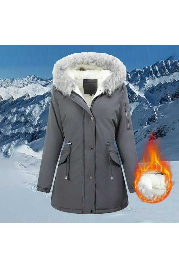 2025 Women's Heavy Winter Parka - Sherpa Lined Thickened Heavy Coat, Mid Length Windproof Jacket with Faux Fur Hood