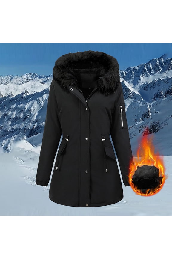2025 Women's Heavy Winter Parka - Sherpa Lined Thickened Heavy Coat, Mid Length Windproof Jacket with Faux Fur Hood