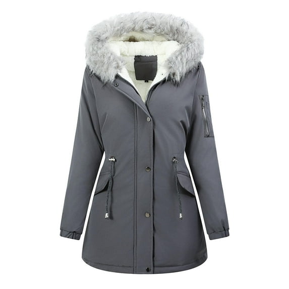 FDGIU 2025 Women's Heavy Winter Parka - Sherpa Lined Thickened Heavy Coat, Mid Length Windproof Jacket with Faux Fur Hood