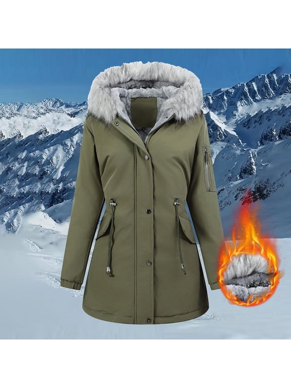 2025 Women's Heavy Winter Parka - Sherpa Lined Thickened Heavy Coat, Mid Length Windproof Jacket with Faux Fur Hood