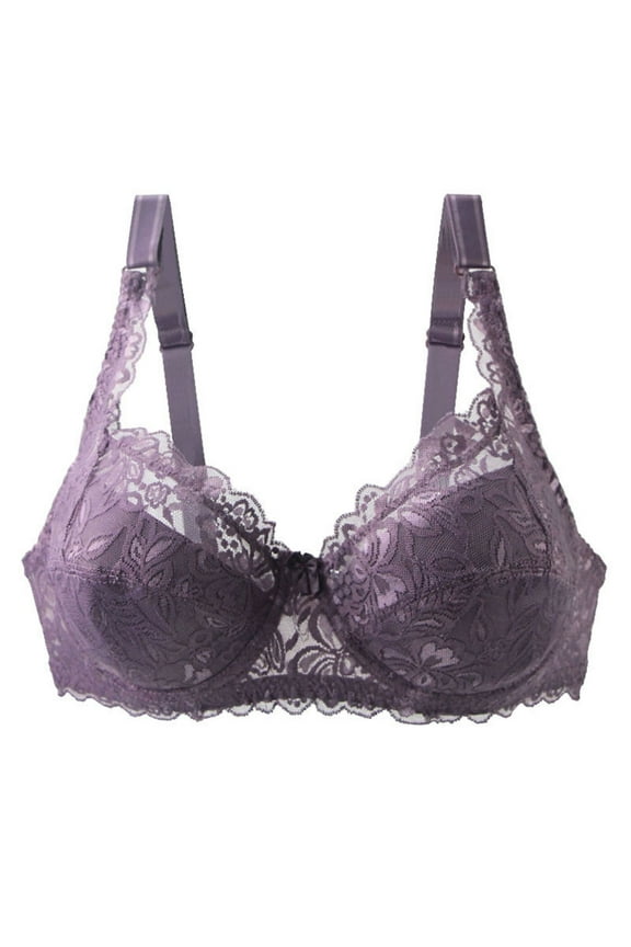2025 Women's Lace Balconette Bra - Plus Size Underwire Side Support, Full Coverage Demi Cup with Wide Straps & Smooth T-Shirt Design