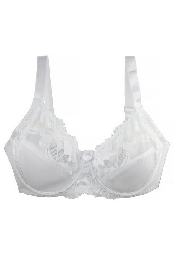 2025 Women's Lace Balconette Bra - Plus Size Underwire Side Support, Full Coverage Demi Cup with Wide Straps & Smooth T-Shirt Design