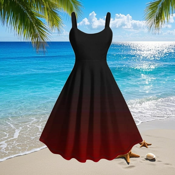 FDGIU 2025 Women's Linen Summer Dresses - Sleeveless Round Neck Smocked Tiered Midi Sundress, Loose Flowy Beach Casual Boho Tank Dress