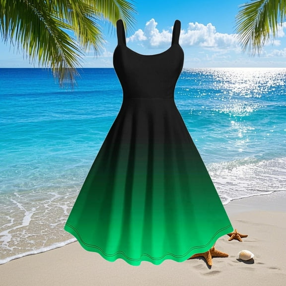 FDGIU 2025 Women's Linen Summer Dresses - Sleeveless Round Neck Smocked Tiered Midi Sundress, Loose Flowy Beach Casual Boho Tank Dress