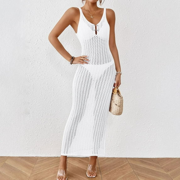 FDGIU 2025 Women's Linen Summer Dresses - Sleeveless Round Neck Smocked Tiered Midi Sundress, Loose Flowy Beach Casual Boho Tank Dress