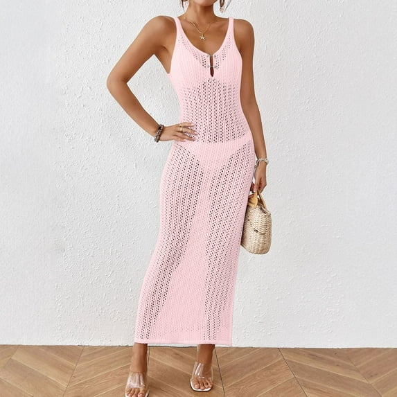 FDGIU 2025 Women's Linen Summer Dresses - Sleeveless Round Neck Smocked Tiered Midi Sundress, Loose Flowy Beach Casual Boho Tank Dress