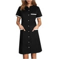 thumbnail image 1 of FDGIU 2025 Women's Nursing Scrub Dress - Button Down Lapel Short Sleeve Uniform with Pockets, Breathable V-Neck Workwear for Hospital/Spa/Housekeeping, 1 of 6