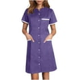 thumbnail image 1 of FDGIU 2025 Women's Nursing Scrub Dress - Button Down Lapel Short Sleeve Uniform with Pockets, Breathable V-Neck Workwear for Hospital/Spa/Housekeeping, 1 of 6