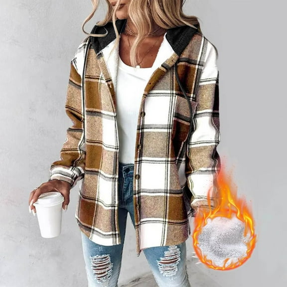 FDGIU 2025 Women's Plaid Shacket Jacket - Long Sleeve Flannel Trench Coat, Snap Button Casual Winter Coat