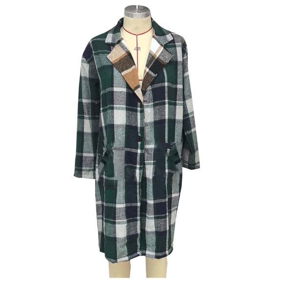 FDGIU 2025 Women's Plaid Shacket Jacket - Long Sleeve Flannel Trench Coat, Snap Button Casual Winter Coat