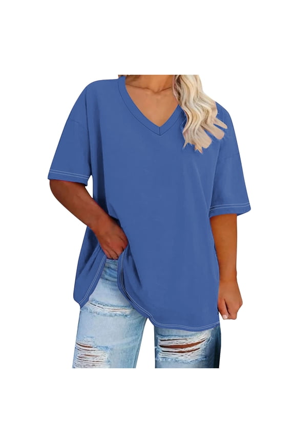 2025 Women's Plus Size Oversized Tunic Tops - Soft Cotton V-Neck Half Sleeve Tee Shirts, Summer Casual Loose Fit