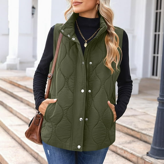 FDGIU 2025 Women's Puffer Vest – Sleeveless Quilted Jacket, Warm Winter Zip Up Coat with Pockets