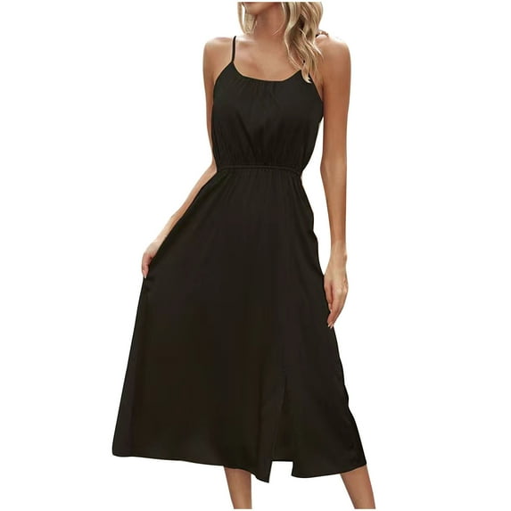 FDGIU 2025 Women's Sleeveless V Neck Midi Cocktail Dress - Versatile for Wedding Guest & Office
