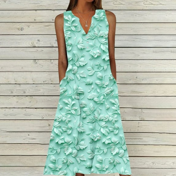 FDGIU 2025 Women's Sleeveless V Neck Midi Cocktail Dress - Versatile for Wedding Guest & Office