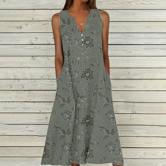 FDGIU 2025 Women's Sleeveless V Neck Midi Cocktail Dress - Versatile for Wedding Guest & Office